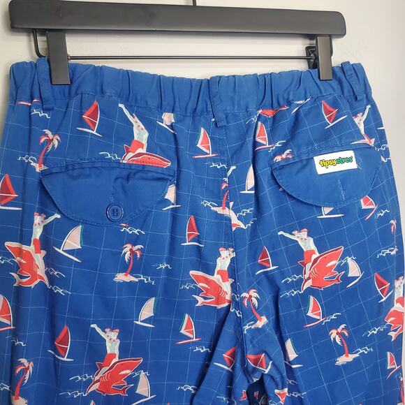 Tipsy Elves Santa Shark Tropical Print Pants Blue Size Large Christmas Holiday - Picture 11 of 16